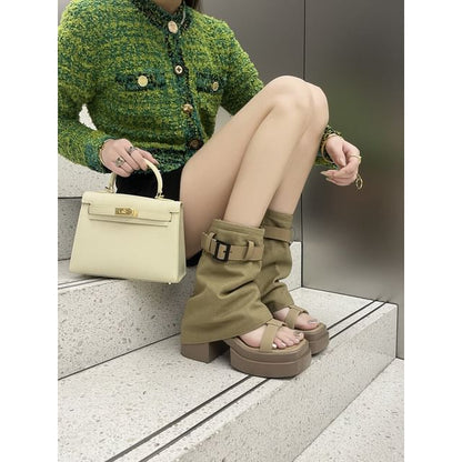 Slingback Set: Platform Chunky + Heel Leg Buckled Warmers Sandals