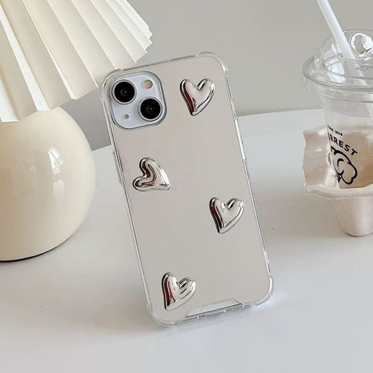 Mirrored Phone Case with Heart Adhesive Decoration / Heart Strap / Set