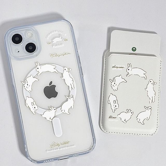 Rabbit Print Magsafe Compatible iPhone Case / Card Case / Set