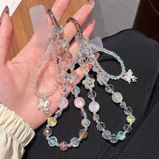 Phone Butterfly Beaded Wrist with Lanyard Faux Strap Pad Crystal