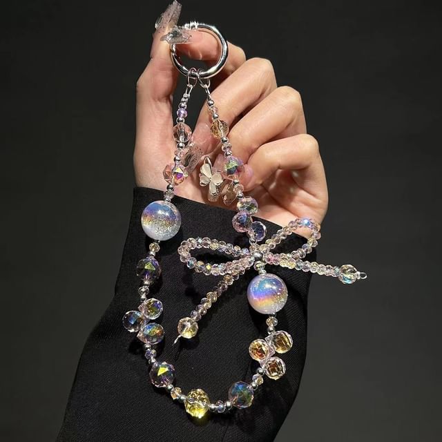 Wrist Crystal Bow Faux Strap Beaded Phone