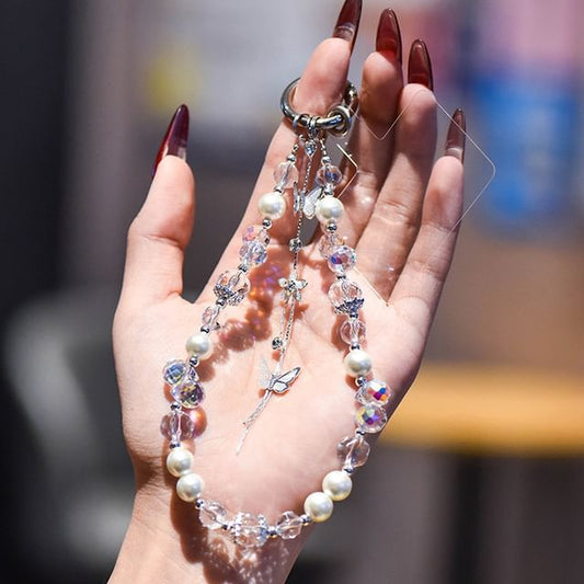 with Wrist Butterfly Lanyard Strap Pad Faux Phone Pearl