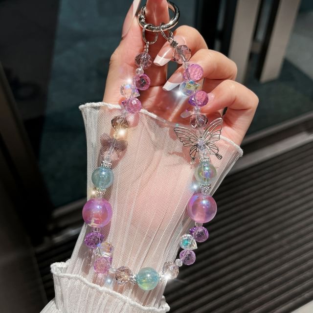 Wrist Crystal Strap Beaded Phone Butterfly Faux
