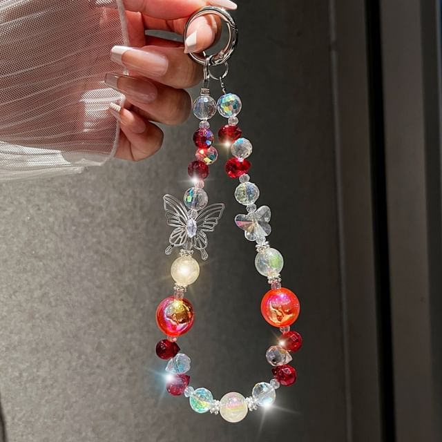 Wrist Crystal Strap Beaded Phone Butterfly Faux