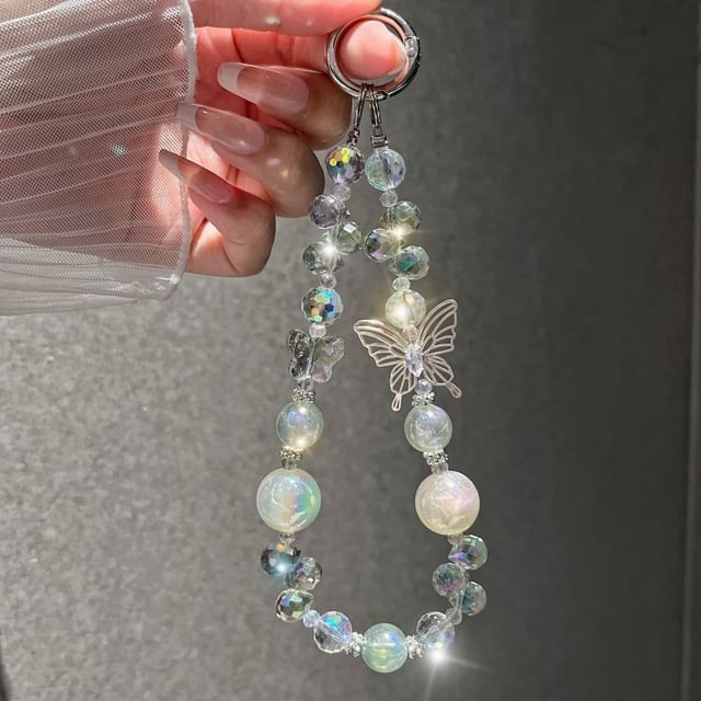 Wrist Crystal Strap Beaded Phone Butterfly Faux