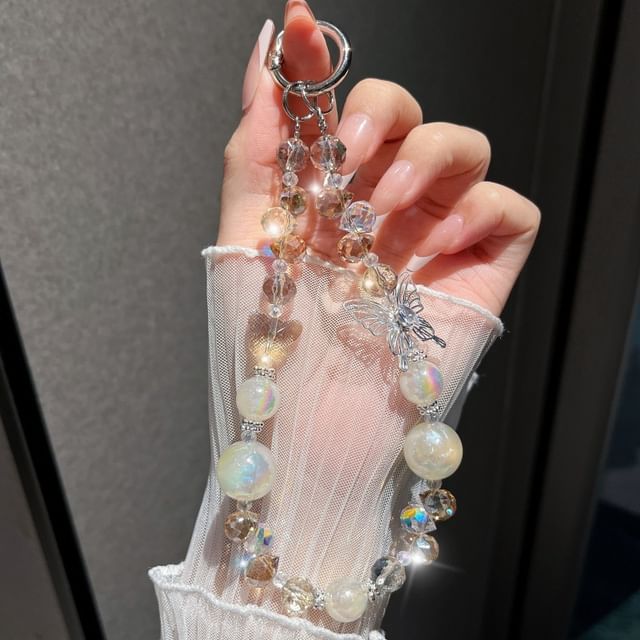 Wrist Crystal Strap Beaded Phone Butterfly Faux