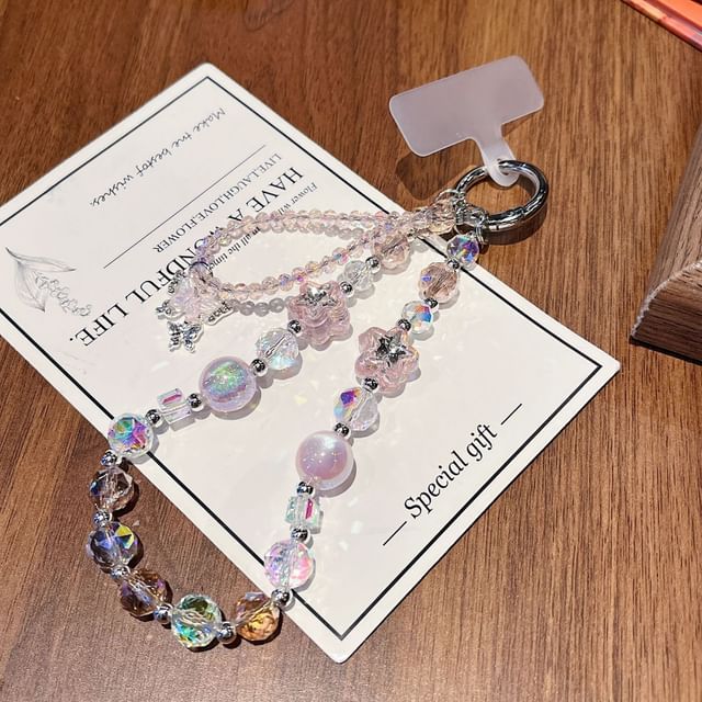 Phone Butterfly Beaded Wrist with Lanyard Faux Strap Pad Crystal