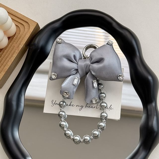 Rhinestone Pearl Pad Faux Bow Lanyard Phone with Charm