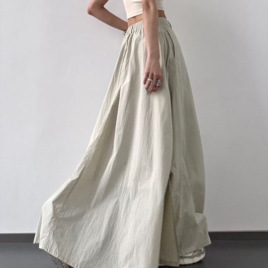 Skirt Slit A-Line Rise High Maxi Plain
