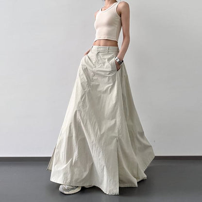 Skirt Slit A-Line Rise High Maxi Plain