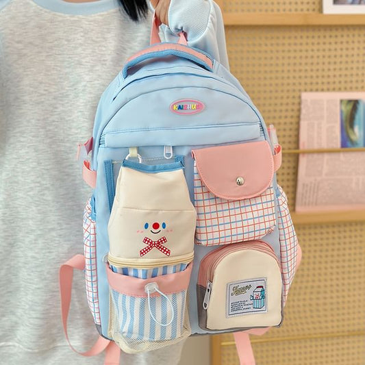 Panel Plaid Zip Backpack