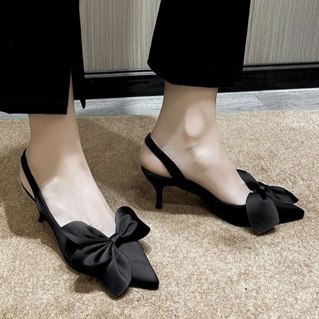 Pumps Bow Slingback Pointed Toe Satin