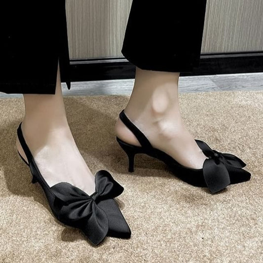 Pumps Bow Slingback Pointed Toe Satin