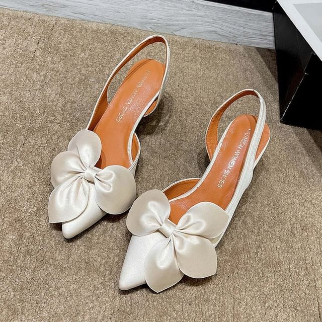 Pumps Bow Slingback Pointed Toe Satin