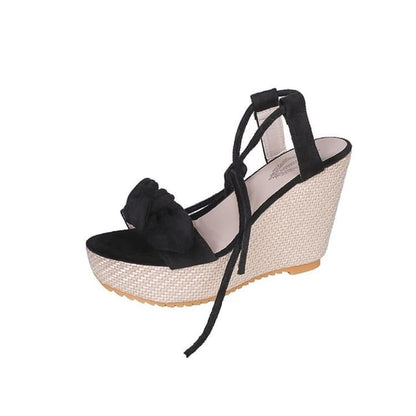 Wedge Tie-Up Sandals Platform Bow