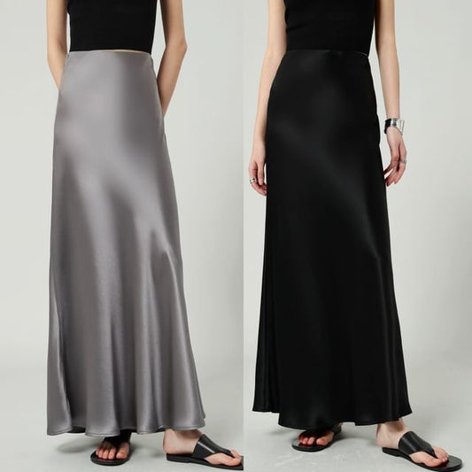 Maxi Plain A-Line Satin High Waist Skirt