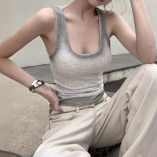 Gradient Neck Fit Top Ribbed Slim Tank Scoop