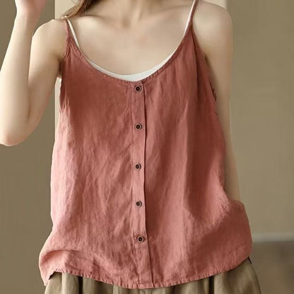 Scoop Neck Plain Buttoned Camisole Top