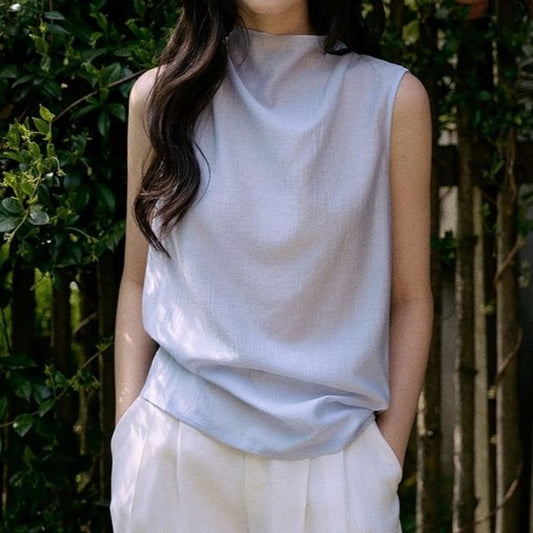 Sleeveless Neck Mock Blouse Plain