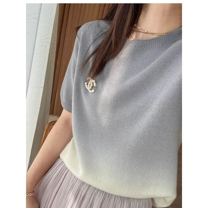 Crew Knit Gradient Neck Short-Sleeve Top