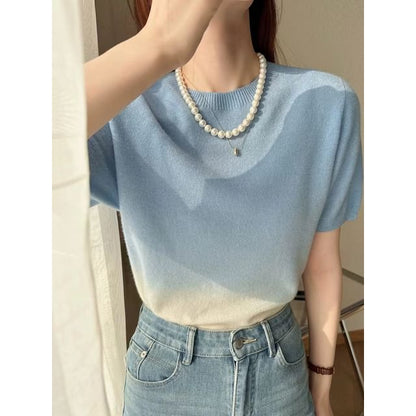 Wholesale Sample Short-Sleeve Crew Neck Gradient Knit Top