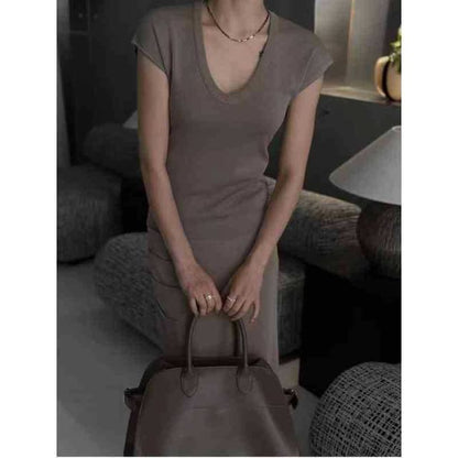 Wholesale Sample Cap-Sleeve Scoop Neck Plain Slim Fit Knit Top