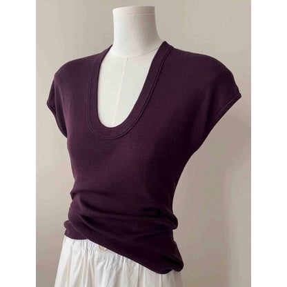 Wholesale Sample Cap-Sleeve Scoop Neck Plain Slim Fit Knit Top