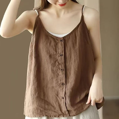 Scoop Neck Plain Buttoned Camisole Top