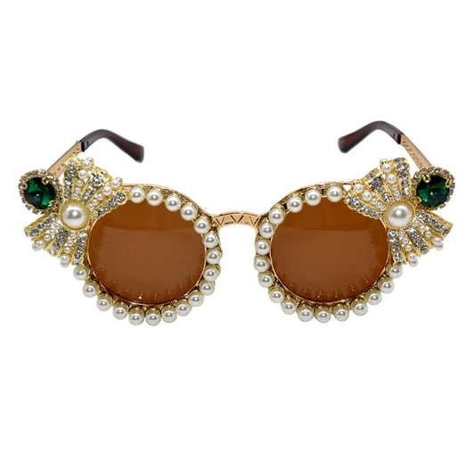 Rhinestone Pearl Eye Faux Sunglasses Cat