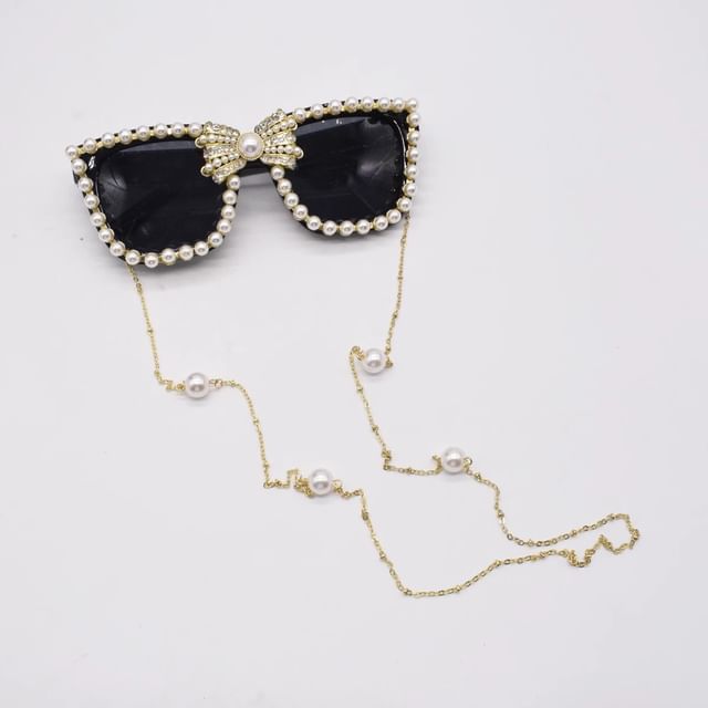 Rhinestone Pearl Eye Faux Sunglasses Cat