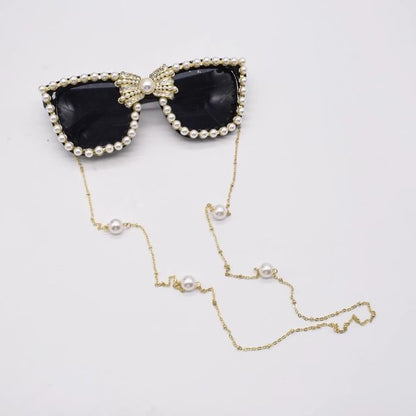 Rhinestone Pearl Eye Faux Sunglasses Cat