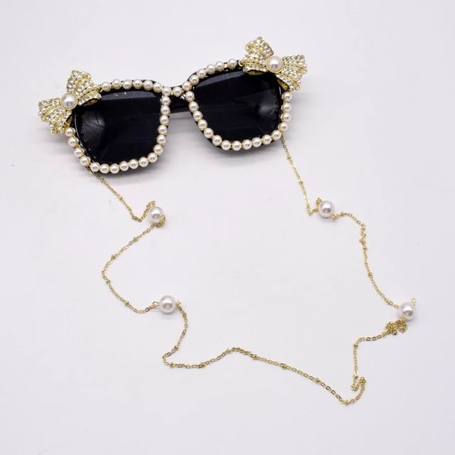 Rhinestone Pearl Eye Faux Sunglasses Cat