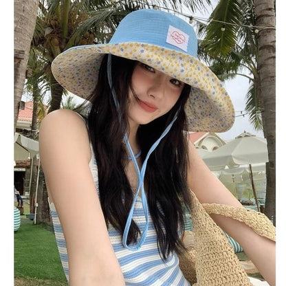 Print Hat Floral Sun Applique Heart
