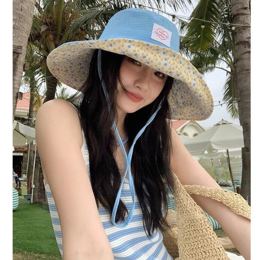 Print Hat Floral Sun Applique Heart