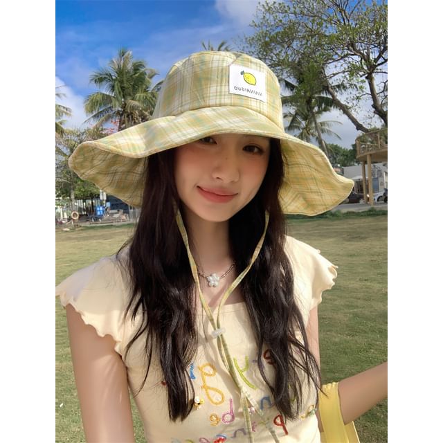 Applique Hat Sun Lemon Plaid