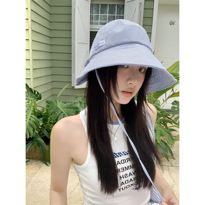 Lettering Striped Hat Applique Sun