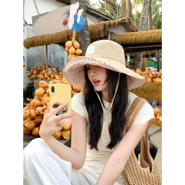 Print Hat Floral Sun Applique Heart
