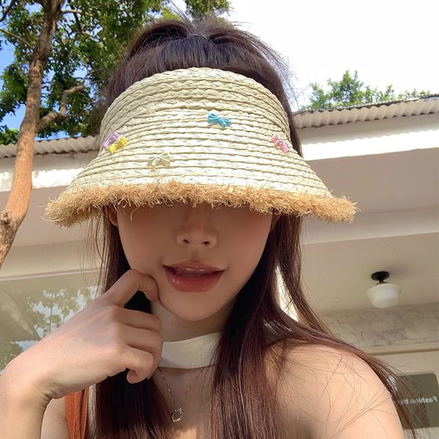 Bow Fringed Straw Sun Hat