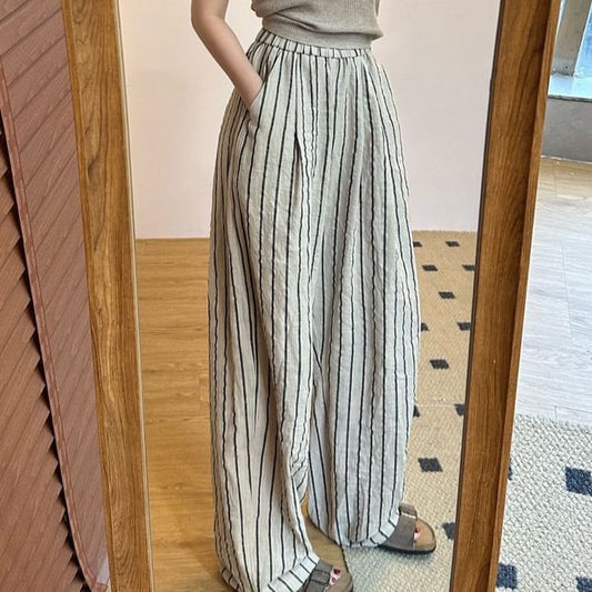 Wholesale Sample High Waist Plain Striped Wide Leg Pants