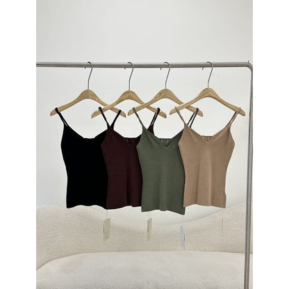 Top Neck Spaghetti Camisole Plain Scoop Strap
