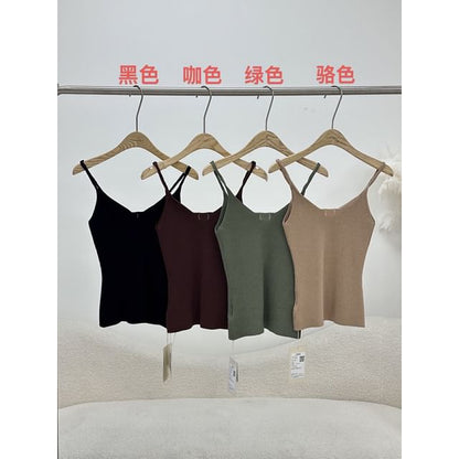 Top Neck Spaghetti Camisole Plain Scoop Strap