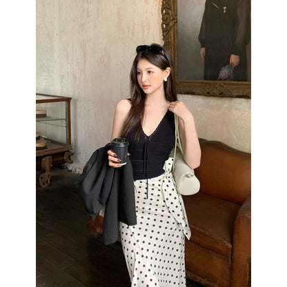 Wholesale Sample Spaghetti Strap V-Neck Plain Tie Neck Camisole Top