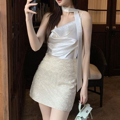 Neck Strap Top Cowl Plain Camisole Spaghetti
