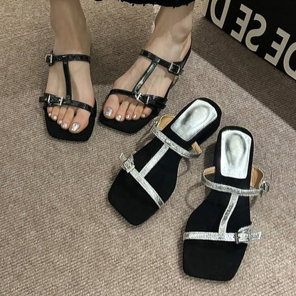 Chunky Strappy Slide Sandals Heel