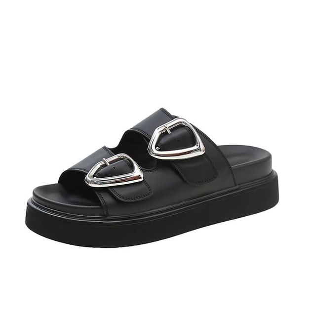 Buckled Slide Platform Sandals