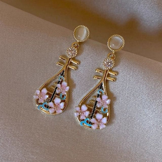 Floral Enamel Pipa Earring Drop