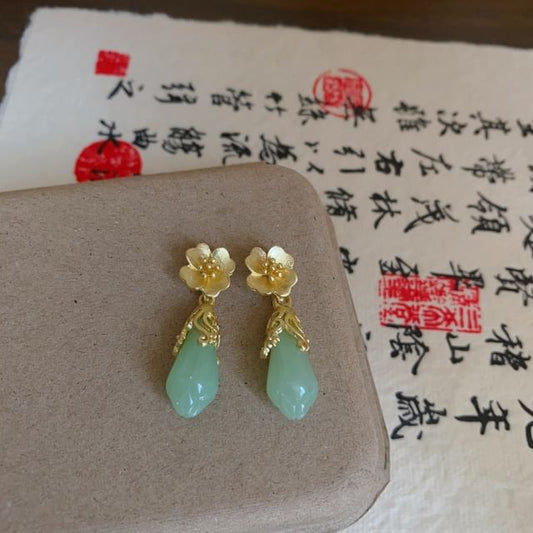 Drop Jade Floral Faux Earring
