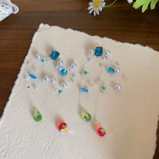Drop Rhinestone Pearl Faux Earring