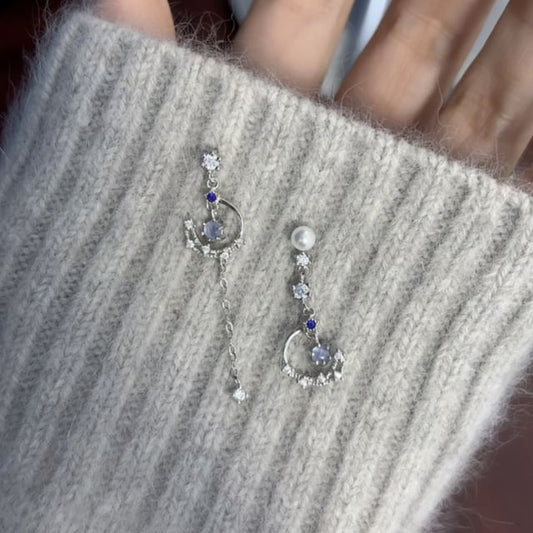 Clip Earring Pearl Asymmetrical Rhinestone Drop / On Faux