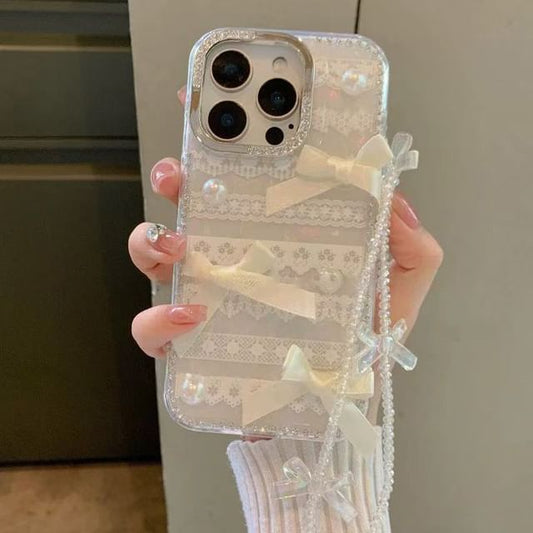 Lace Case Adhesive Phone Decoration Set Strap Ribbon Print /